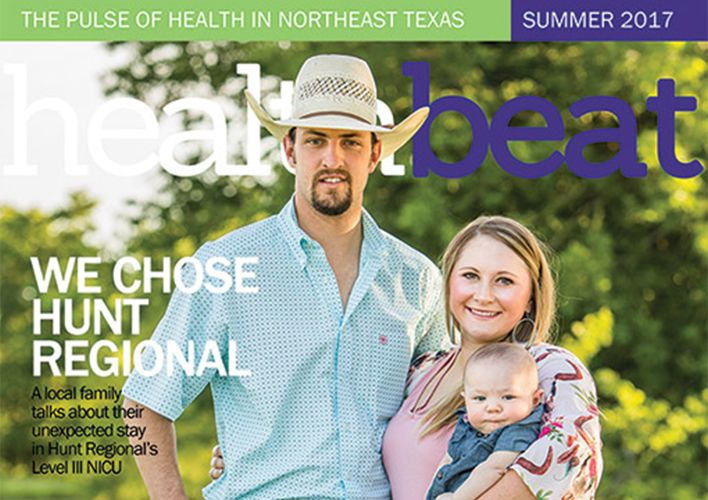 Healthbeat Summer 2017 magazine cover with young family photo of Man, Woman and baby boy